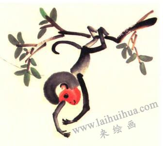 猴子撈月兒童水墨畫畫法步驟04