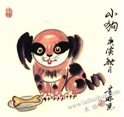 小花狗兒童水墨畫畫法步驟05
