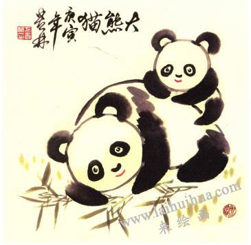 熊貓母子兒童水墨畫畫法步驟05