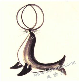 海獅頂球兒童水墨畫畫法步驟03