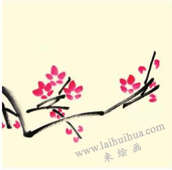 桃花兒童水墨畫畫法步驟02