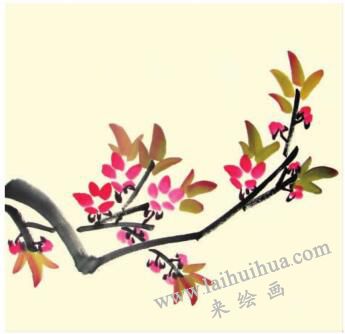 桃花兒童水墨畫畫法步驟03