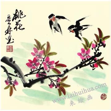 桃花兒童水墨畫畫法步驟05