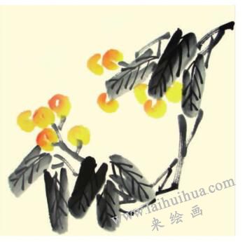 枇杷兒童水墨畫畫法步驟03