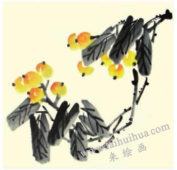 枇杷兒童水墨畫畫法步驟04