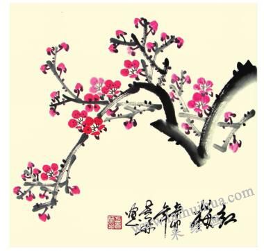 梅花兒童水墨畫畫法步驟05