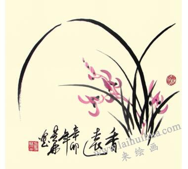 蘭花兒童水墨畫畫法步驟05