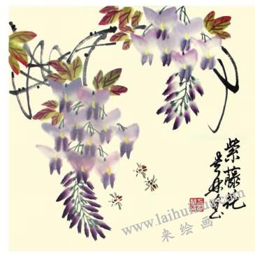 紫藤花兒童水墨畫畫法步驟05