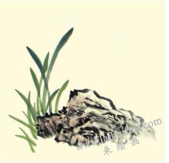 水仙花兒童水墨畫畫法步驟02