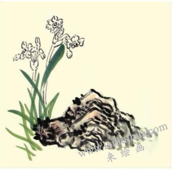 水仙花兒童水墨畫畫法步驟03