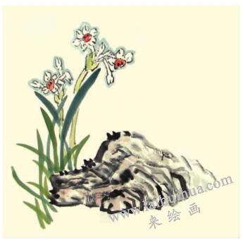 水仙花兒童水墨畫畫法步驟04