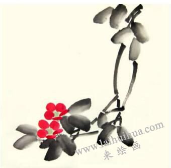 茶花兒童水墨畫畫法步驟03