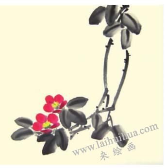 茶花兒童水墨畫畫法步驟04