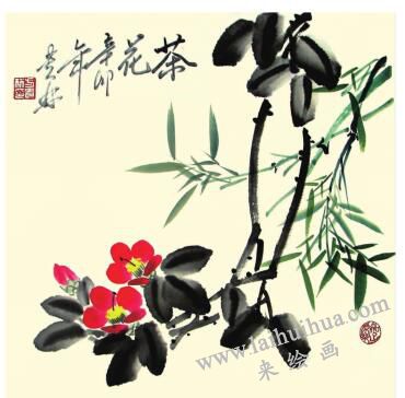 茶花兒童水墨畫畫法步驟05