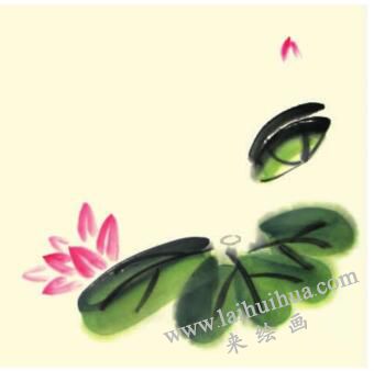小荷花荷葉兒童水墨畫(huà)畫(huà)法步驟02