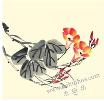 牽牛花兒童水墨畫畫法步驟04