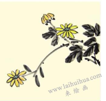 秋菊兒童水墨畫畫法步驟04