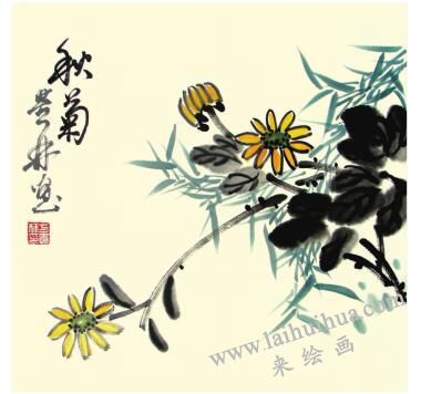 秋菊兒童水墨畫畫法步驟06