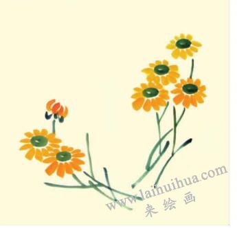 小黃菊兒童水墨畫畫法步驟03