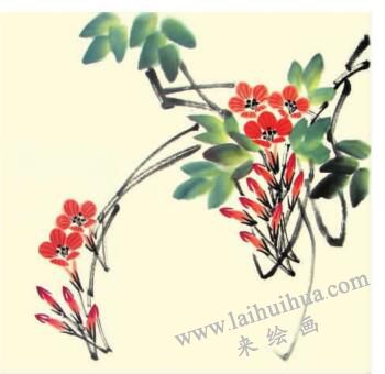 凌霄花兒童水墨畫(huà)畫(huà)法步驟04