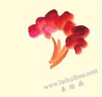 雞冠花兒童水墨畫畫法步驟02