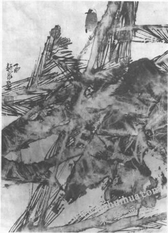 水墨畫技法之脫膠法（繪制《松石圖》時(shí)運(yùn)用脫膠法的過程）05