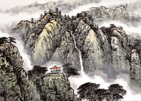 水墨山水畫《云橫秀嶺》作品