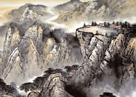 水墨山水畫《丹壑晨曉》作品