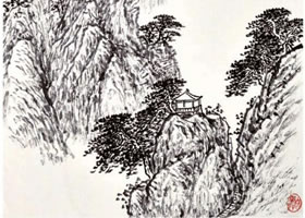 水墨焦墨法《華山雄姿》作品