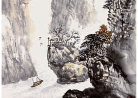 水墨山水畫《峽江素秋》作品