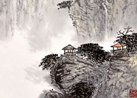 水墨山水畫《山色細(xì)雨》作品