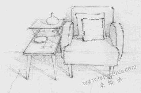 沙發(fā)一角素描畫法步驟05