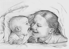 被窩里的親寶寶素描畫(huà)法