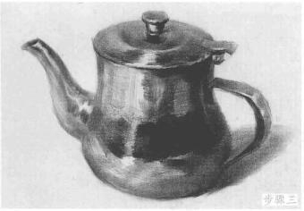 不銹鋼茶壺的作畫步驟與結(jié)構(gòu)素描練習(xí)03