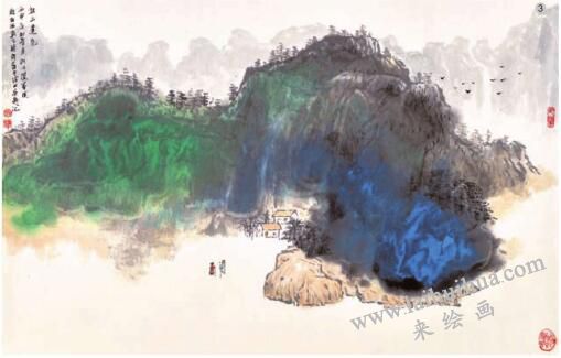 潑墨潑彩法《秋山遠(yuǎn)色》步驟03