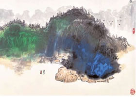 潑墨潑彩法《秋山遠色》步驟