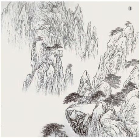 勾金薄彩法《黃山觀云》步驟01