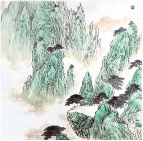 勾金薄彩法《黃山觀云》步驟02