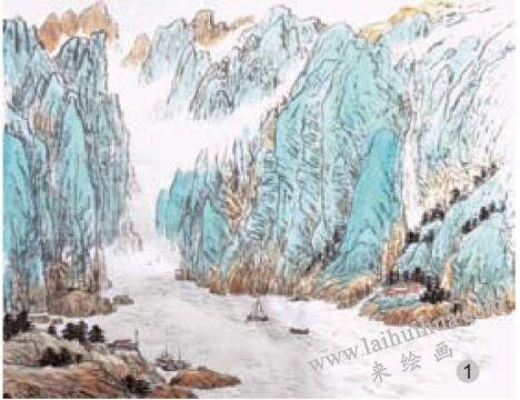 勾皴積染法《峽江帆影》步驟01