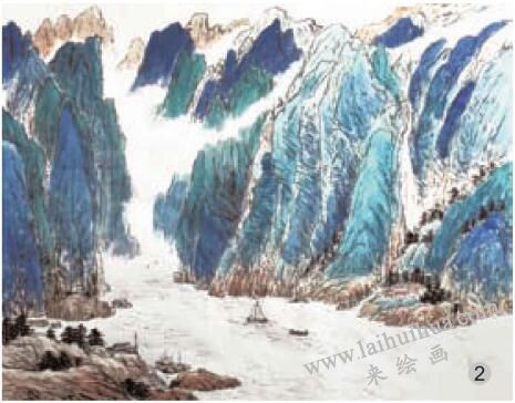 勾皴積染法《峽江帆影》步驟02