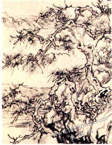 王詵《漁村小雪圖》中松樹筆法