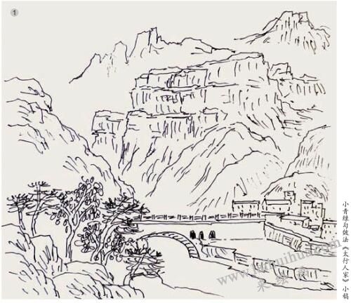 小青綠勾皴法創(chuàng)作《太行人家》步驟01