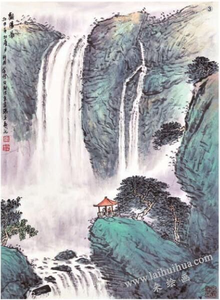 勾線法畫瀑布《觀瀑圖》