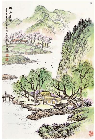 山水畫《湖山春色》的畫法步驟03