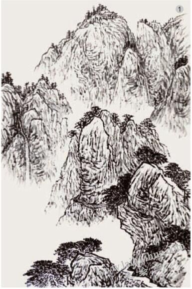 山水畫《深山古寺》的畫法步驟01