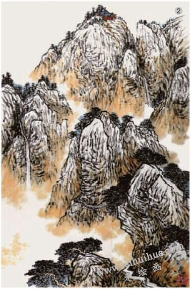 山水畫《深山古寺》的畫法步驟02