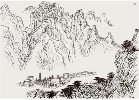 山水畫《黃崖太平寨遠(yuǎn)眺》的畫法步驟02