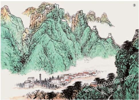 山水畫《黃崖太平寨遠(yuǎn)眺》的畫法步驟03