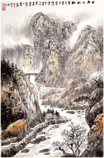 水墨淡彩山水畫創(chuàng)作《白馬川秋韻》