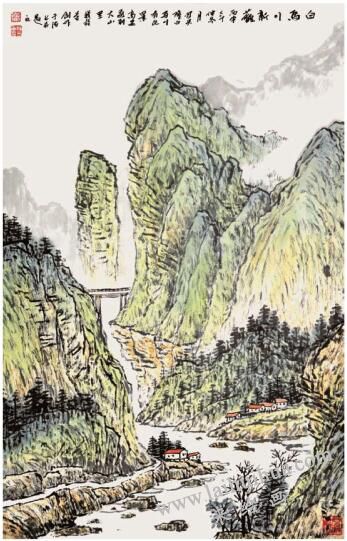 水墨重彩山水畫創(chuàng)作《白馬川新藐（貌）》